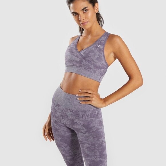 Camo Wrap Sports Bra  Women's Size‎ Medium Light Grey Strappy Back Stretchy - Picture 7 of 8